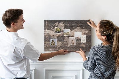 Cork board World map on wood