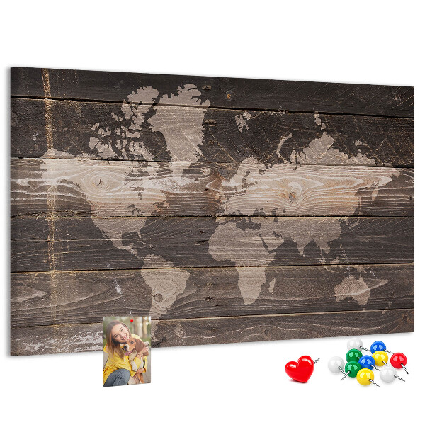 Cork board World map on wood