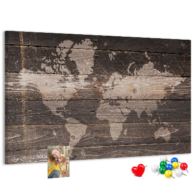Cork board World map on wood