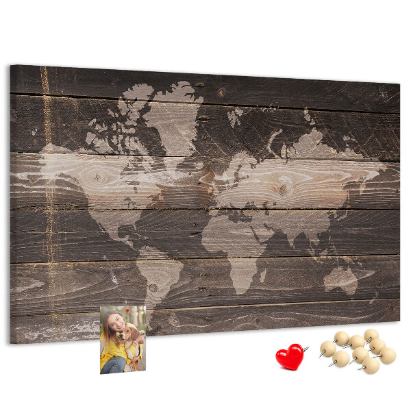 Cork board World map on wood