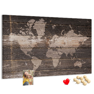 Cork board World map on wood