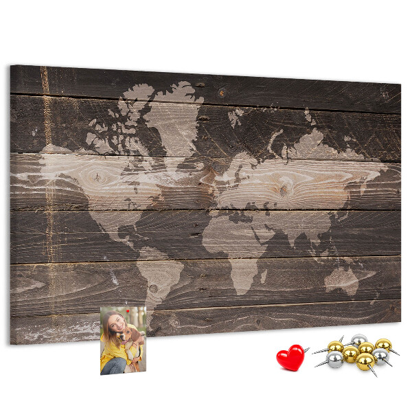Cork board World map on wood