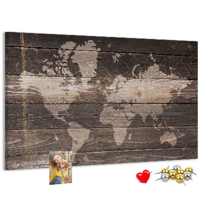 Cork board World map on wood