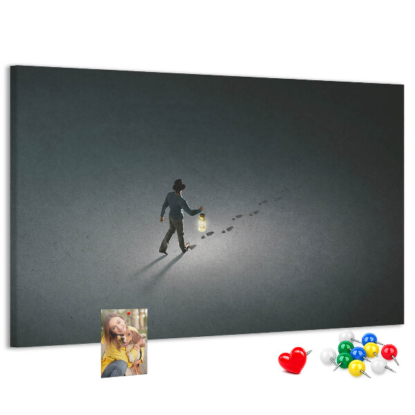 Cork memo board Wanderer in the dark