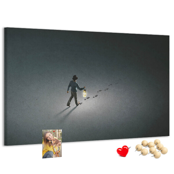 Cork memo board Wanderer in the dark