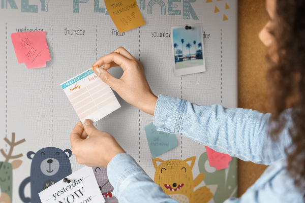 Cork display board Weekly planner for kids