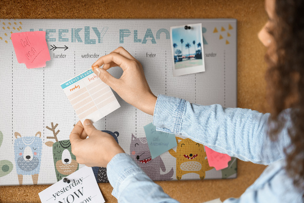 Cork display board Weekly planner for kids