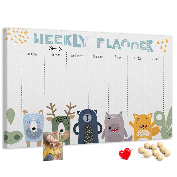 Cork display board Weekly planner for kids