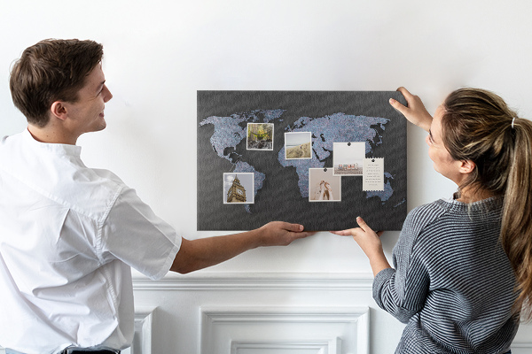 Cork memo board 3D world map