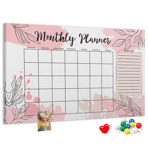 Cork board Pink monthly planner