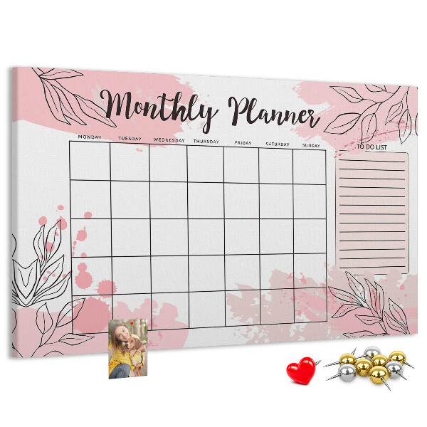Cork board Pink monthly planner
