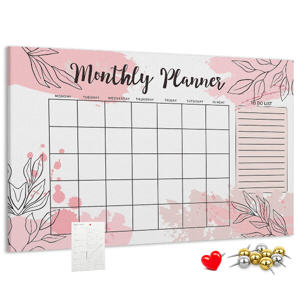 Cork board Pink monthly planner