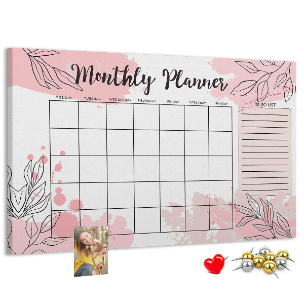 Cork board Pink monthly planner