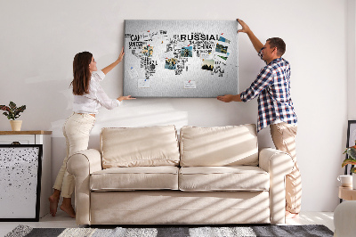 Cork memo board Continents made of letters