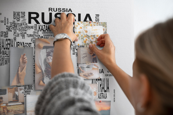 Cork memo board Continents made of letters