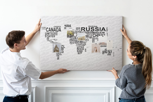 Cork memo board Continents made of letters