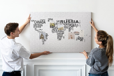 Cork memo board Continents made of letters