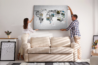 Cork memo board Continents made of letters