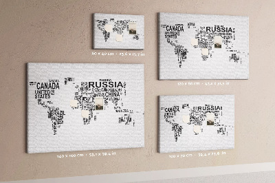 Cork memo board Continents made of letters