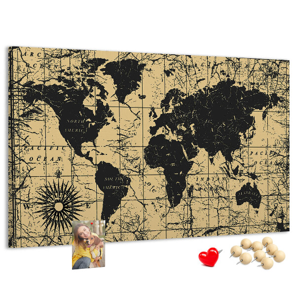Cork board Vintage World Map