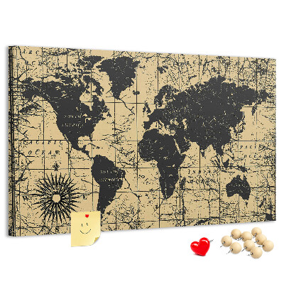 Cork board Vintage World Map