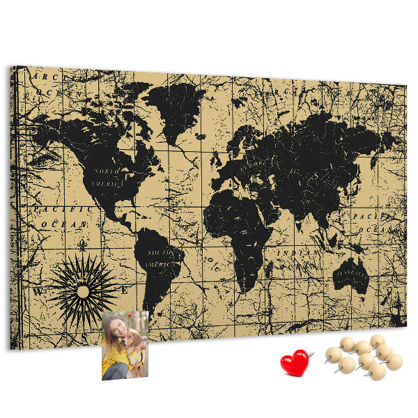 Cork board Vintage World Map