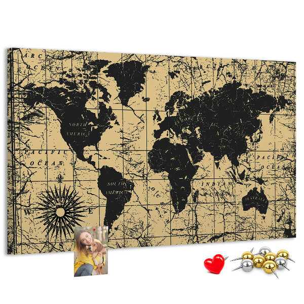 Cork board Vintage World Map
