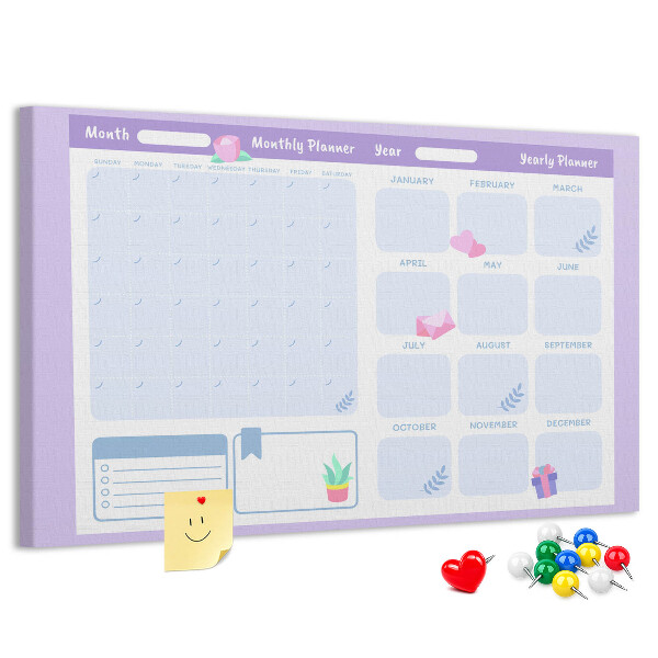 Cork memo board Pink yearly planner