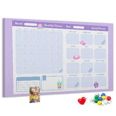 Cork memo board Pink yearly planner