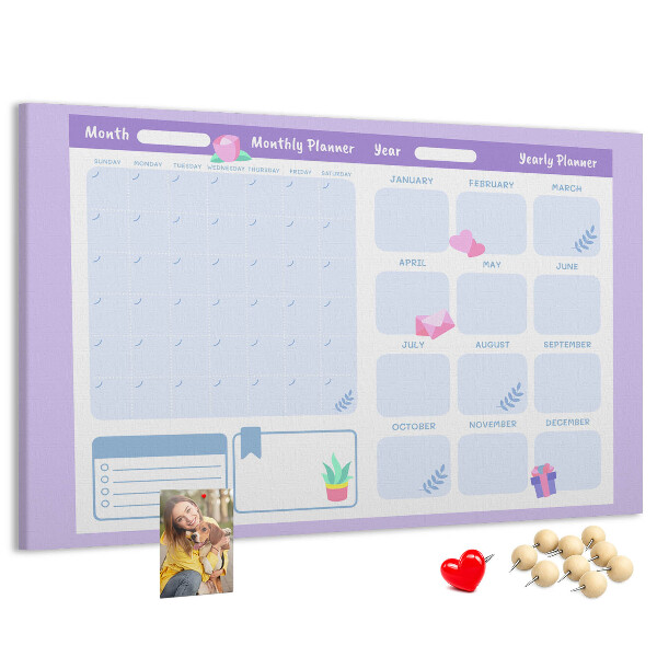 Cork memo board Pink yearly planner