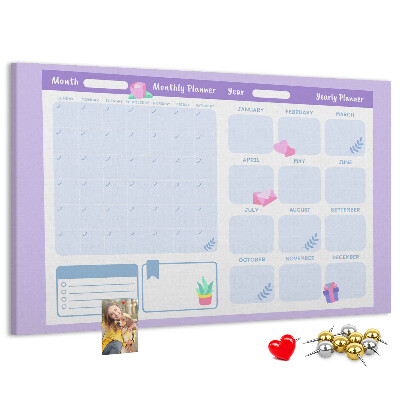 Cork memo board Pink yearly planner