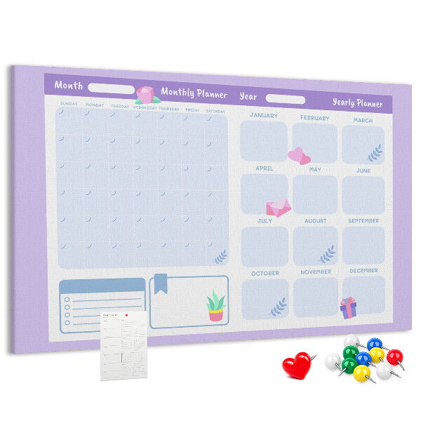 Cork memo board Pink yearly planner