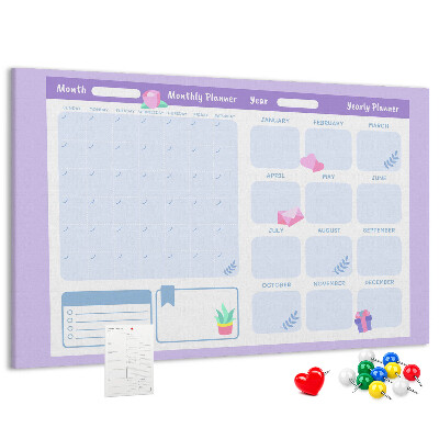 Cork memo board Pink yearly planner