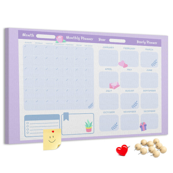 Cork memo board Pink yearly planner