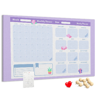 Cork memo board Pink yearly planner