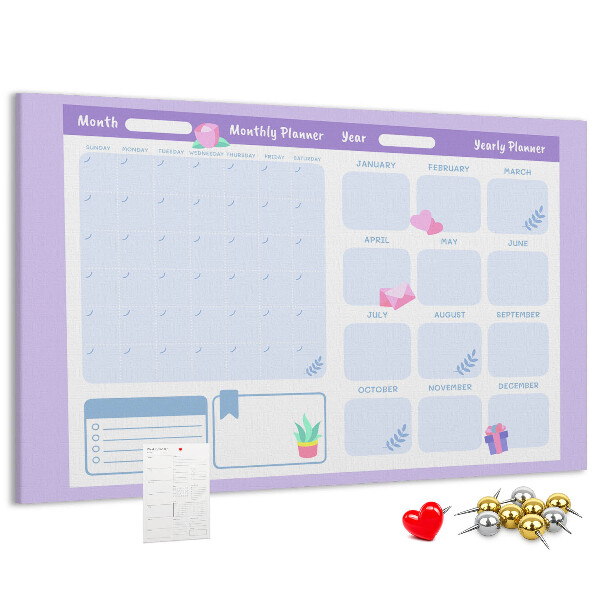 Cork memo board Pink yearly planner