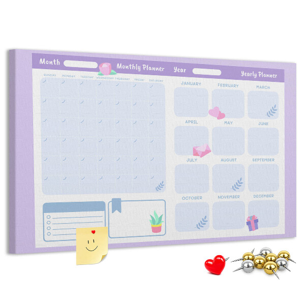 Cork memo board Pink yearly planner