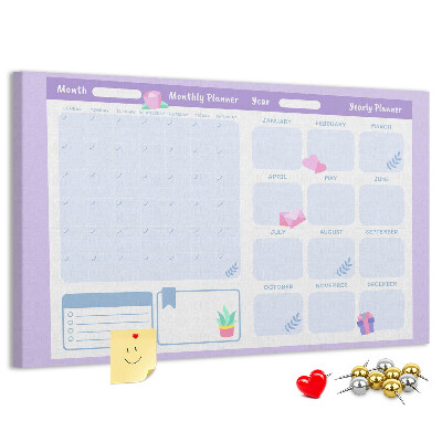 Cork memo board Pink yearly planner