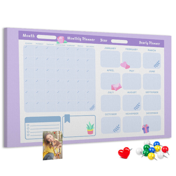 Cork memo board Pink yearly planner