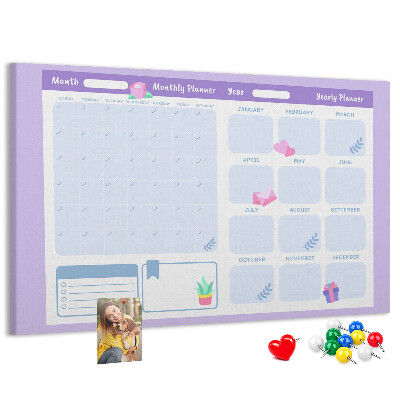 Cork memo board Pink yearly planner
