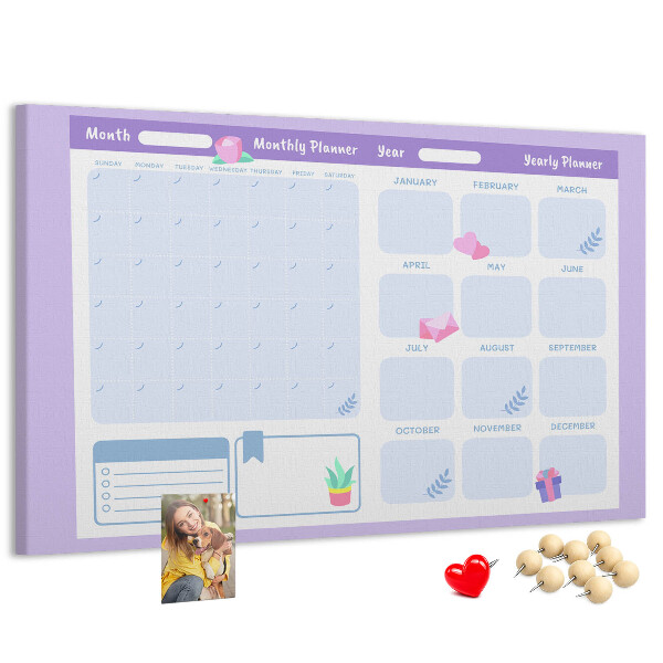 Cork memo board Pink yearly planner