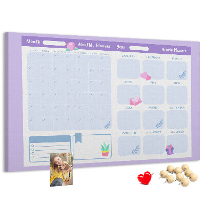 Cork memo board Pink yearly planner