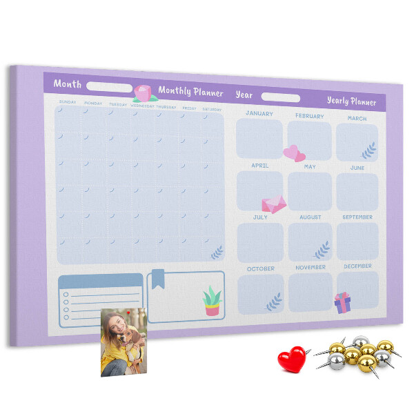 Cork memo board Pink yearly planner