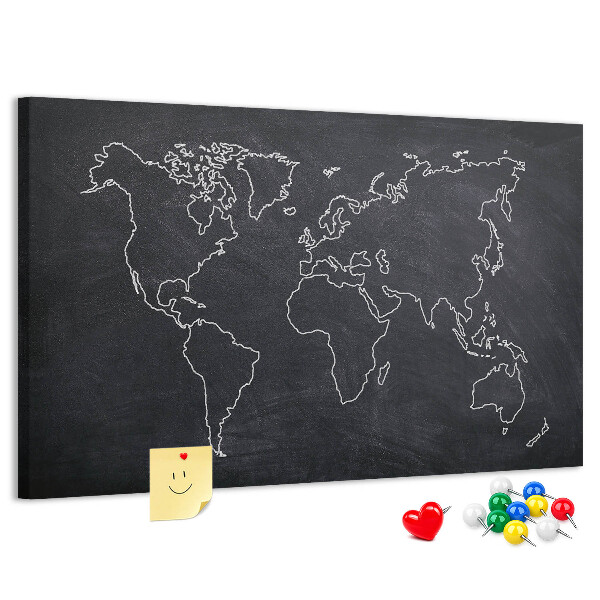 Cork memo board World map outline