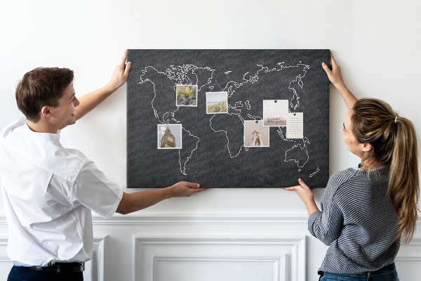 Cork memo board World map outline