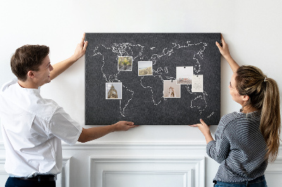 Cork memo board World map outline