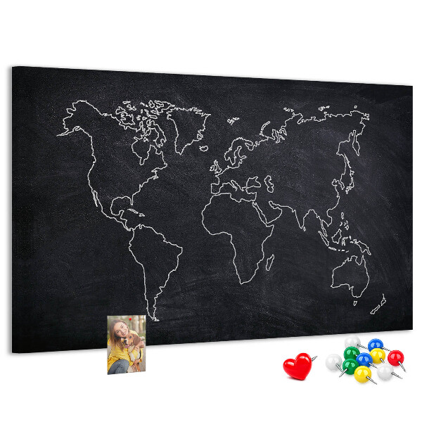 Cork memo board World map outline