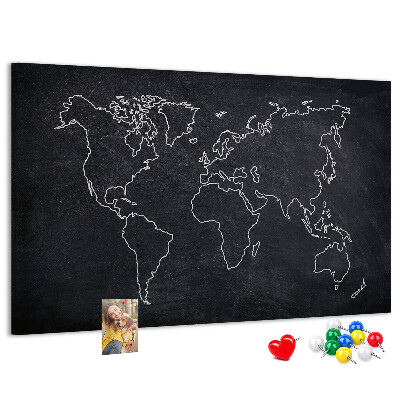 Cork memo board World map outline