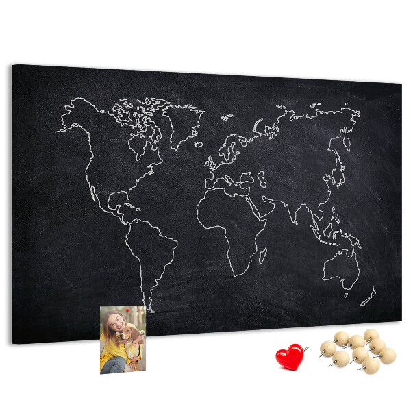 Cork memo board World map outline