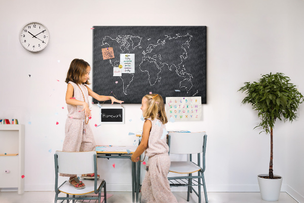 Cork memo board World map outline